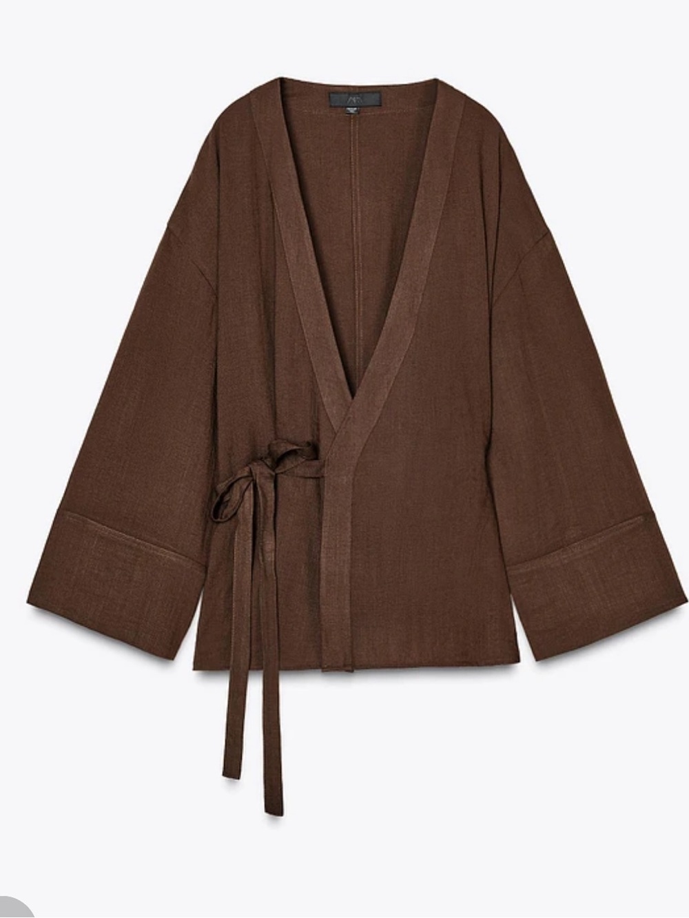 Zara Wrap Kimono Blazer Long Sleeve Tie Front Jacket Dark Brown Womens M/L New